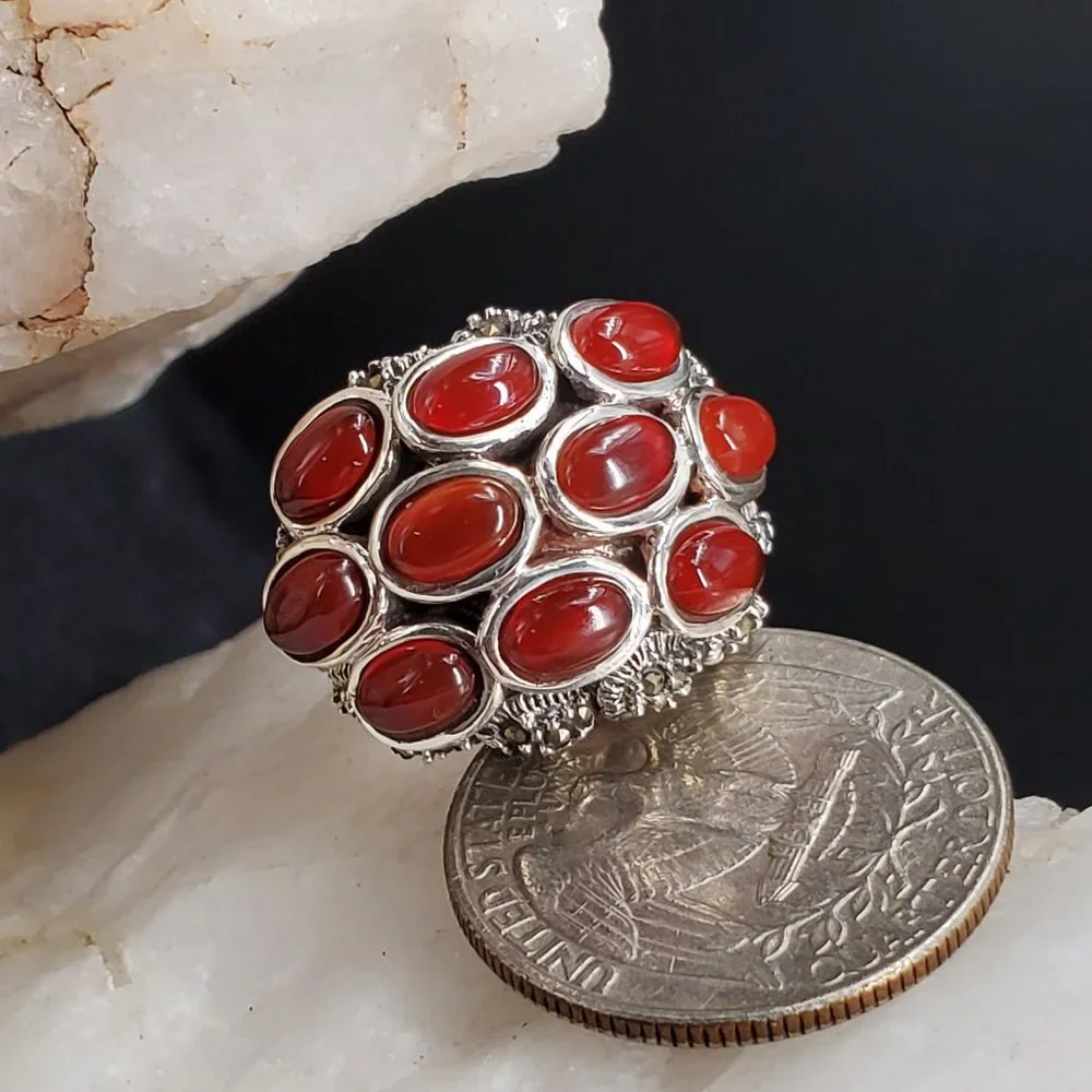 Solid Sterling 925 Silver Ring Genuine Carnelian Stone Unique Silversmith
